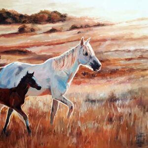 Mare and foal painting by MS du Toit