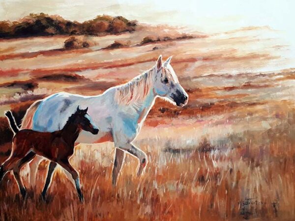 Mare and foal painting by MS du Toit